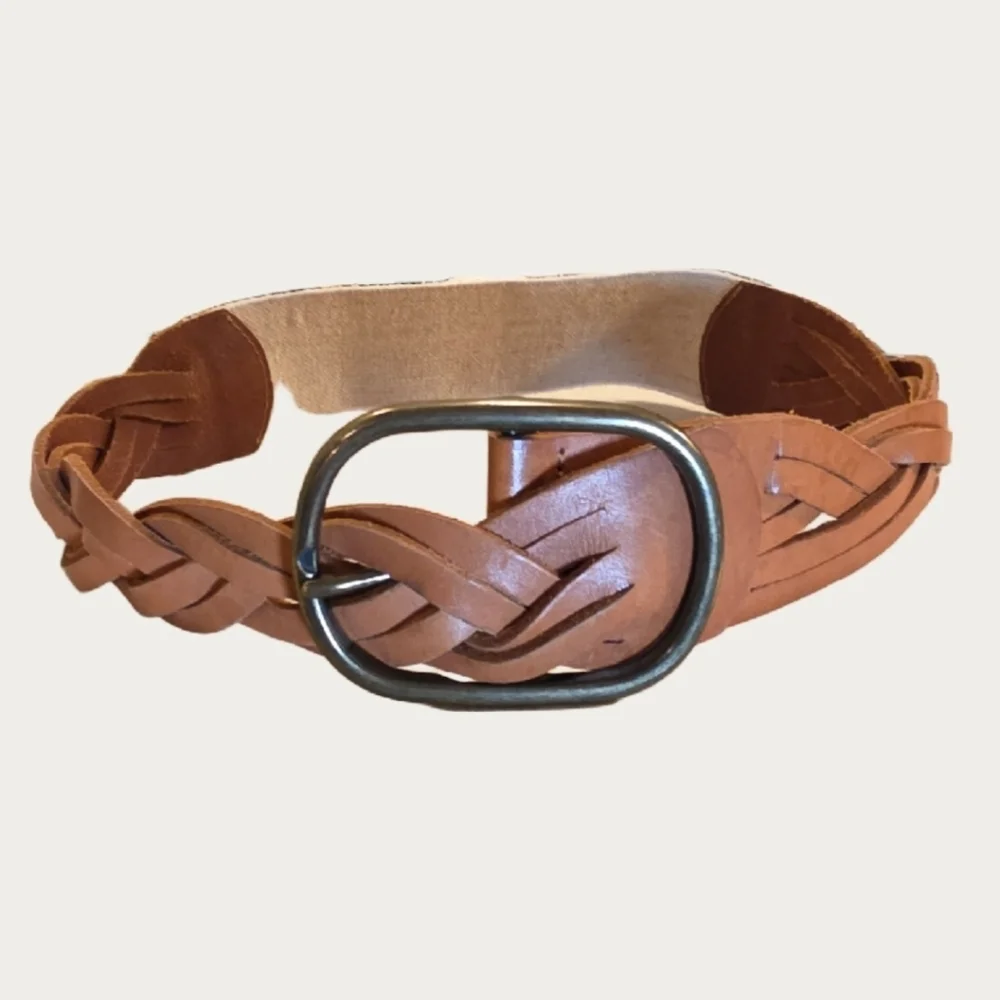Vintage Saddle Brown Woven Leather Belt  Up To 29